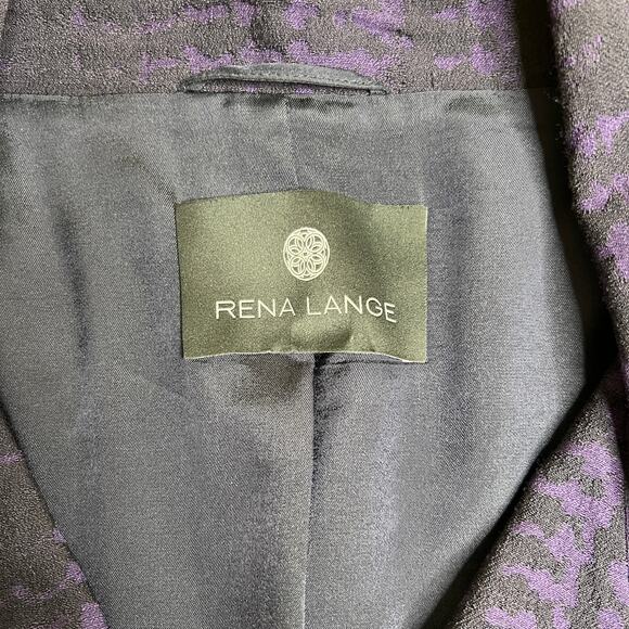 Rena Lange Woven Wool Silk Blend Purple Black Pattern Double Snap Jacket 10 - Picture 2 of 11